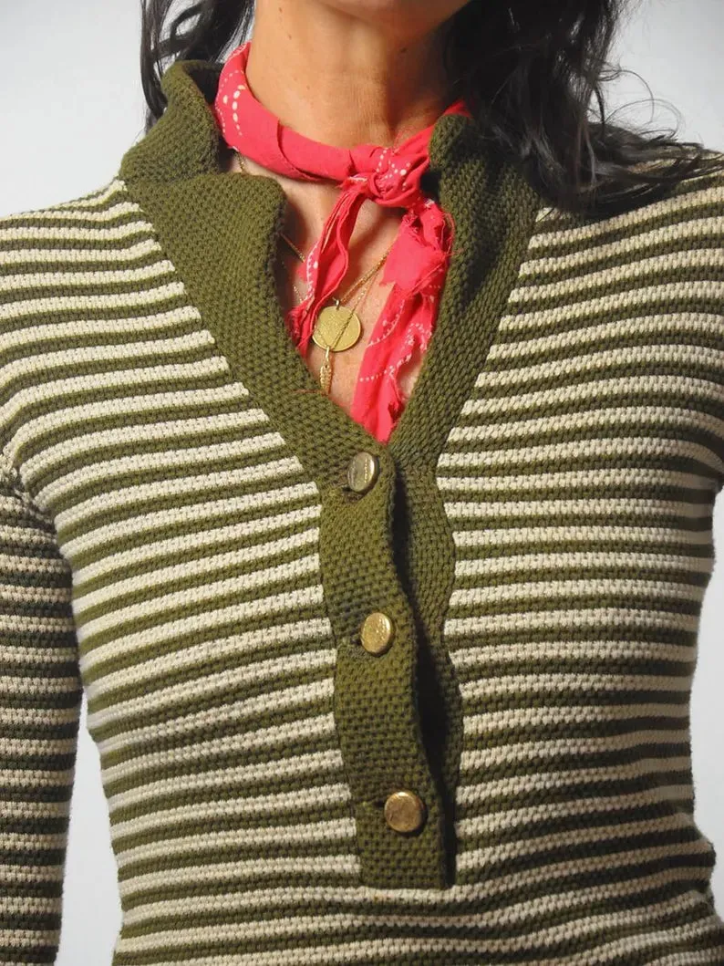 1960's Olive Striped Sweater