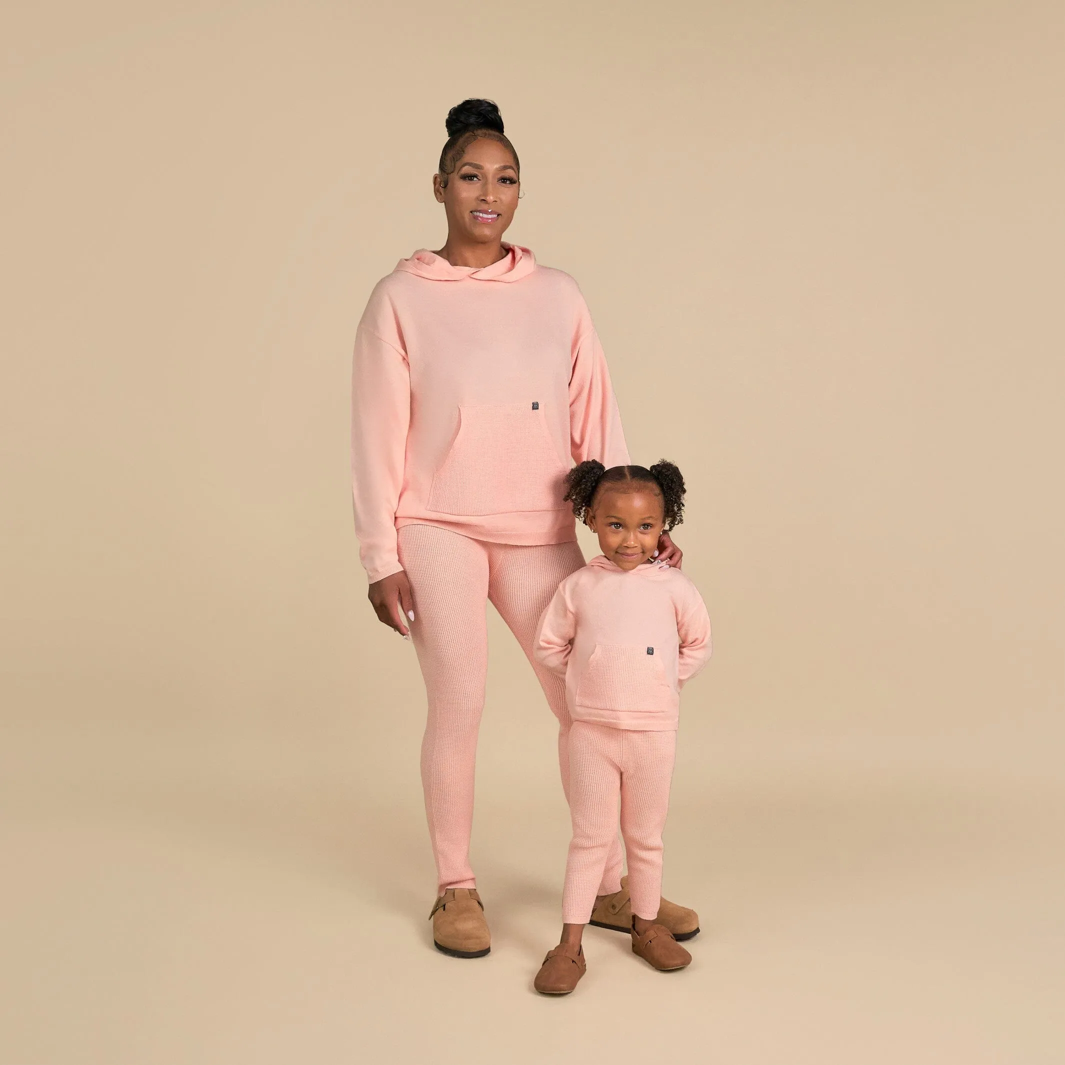 2-Piece Infant & Toddler Pink Hooded Waffle Top and Legging Set