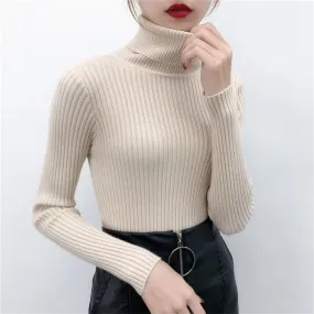 2019 Women Sweater casual solid turtleneck female pullover full sleeve warm soft spring autumn winter knitted cotton