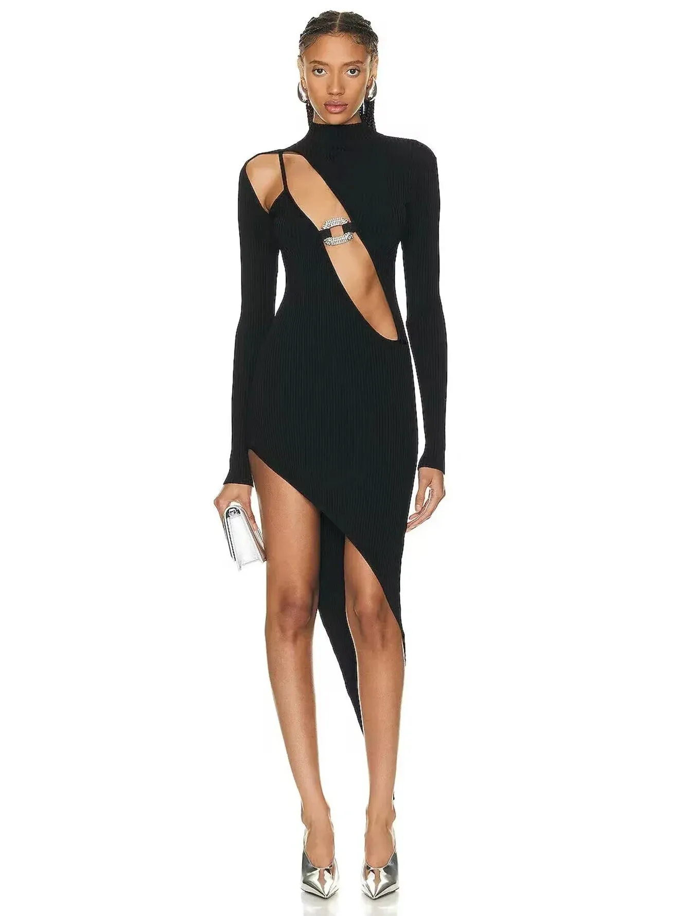 2024 Hollowed Out High Split Bodycon Bandage Dress Vestidos Cut Out Dresses