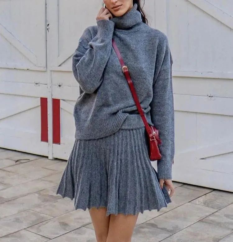 A&A Turtle Neck Knitted Sweater Skirt Set