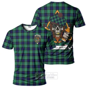 Abercrombie Tartan T-Shirt with Family Crest and Bearded Skull Holding Bottles of Whiskey