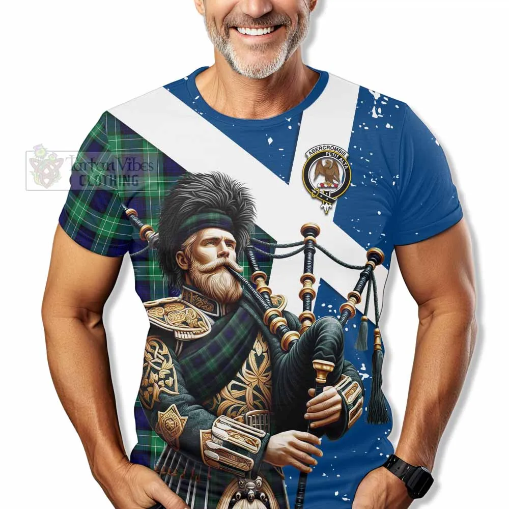 Abercrombie Tartan T-Shirt with Family Crest Scottish Bagpiper Vibes