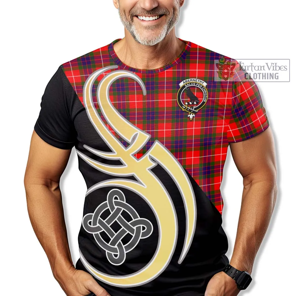 Abernethy Tartan T-Shirt with Family Crest and Celtic Symbol Style