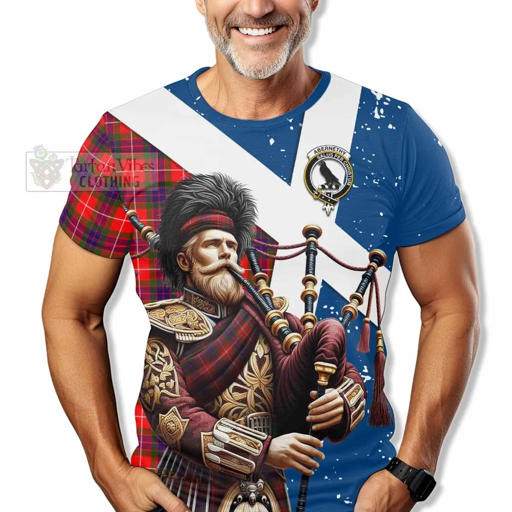 Abernethy Tartan T-Shirt with Family Crest Scottish Bagpiper Vibes