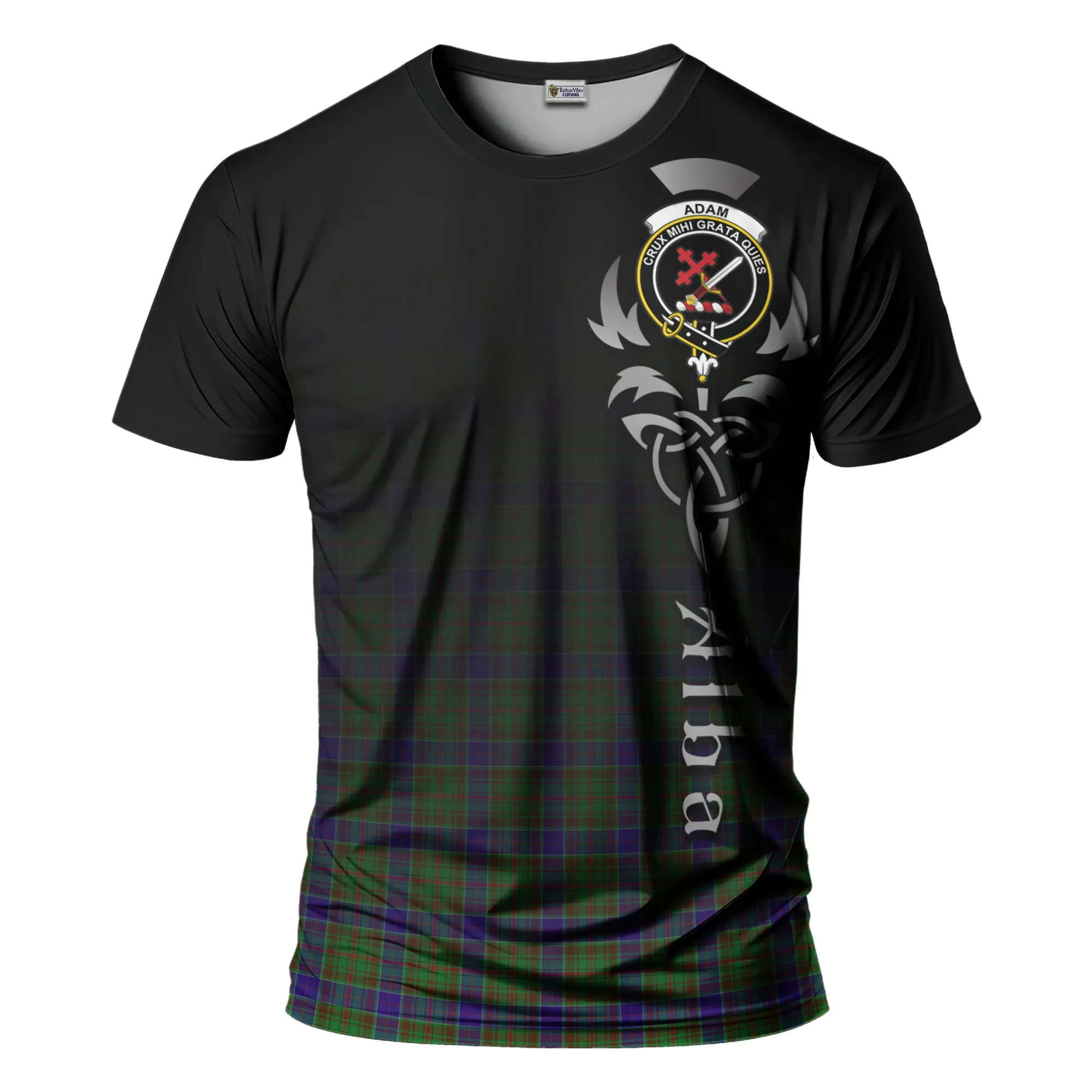 Adam Tartan T-Shirt Featuring Alba Gu Brath Family Crest Celtic Inspired