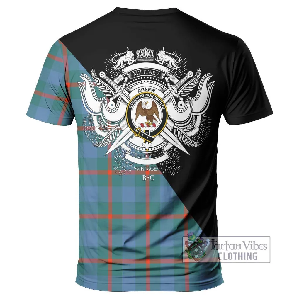 Agnew Ancient Tartan T-Shirt with Family Crest and Military Logo Style