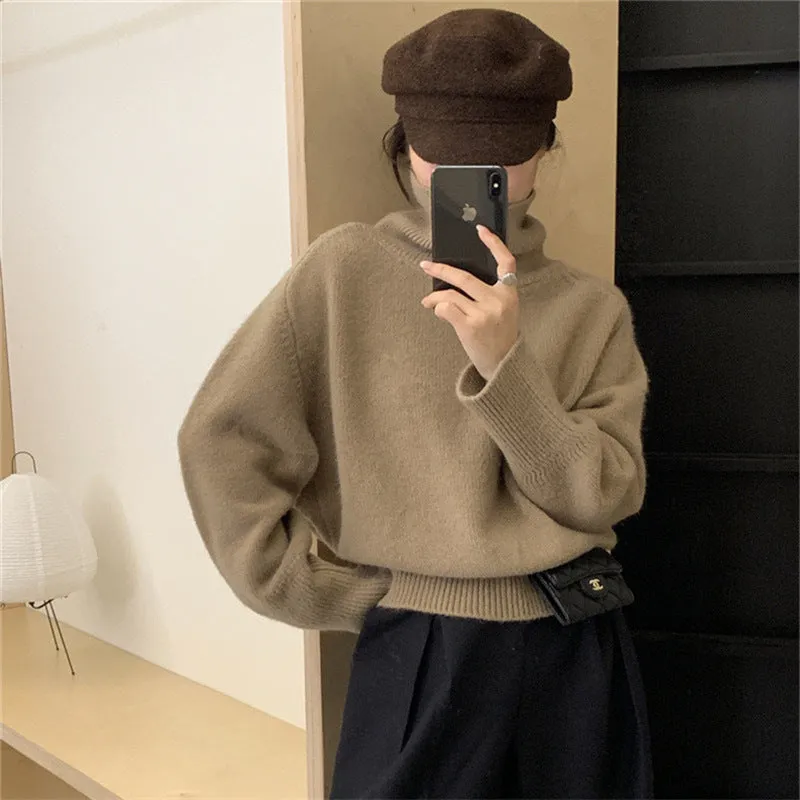 Aiertu 2000s fashion Autumn and Winter Korean Style Turtleneck Sweater Women's New Loose All-Match Pullover Solid Color Sweater Inner Lazy Top Women