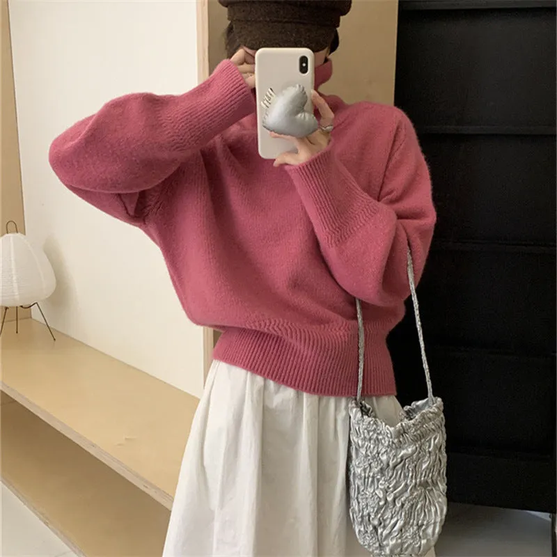 Aiertu 2000s fashion Autumn and Winter Korean Style Turtleneck Sweater Women's New Loose All-Match Pullover Solid Color Sweater Inner Lazy Top Women