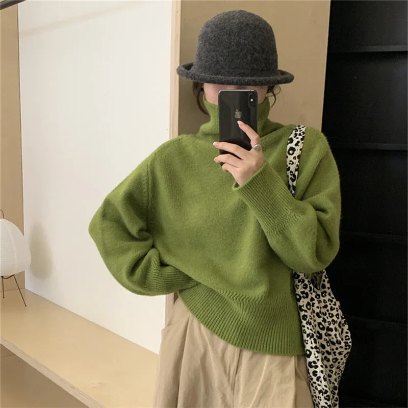 Aiertu 2000s fashion Autumn and Winter Korean Style Turtleneck Sweater Women's New Loose All-Match Pullover Solid Color Sweater Inner Lazy Top Women