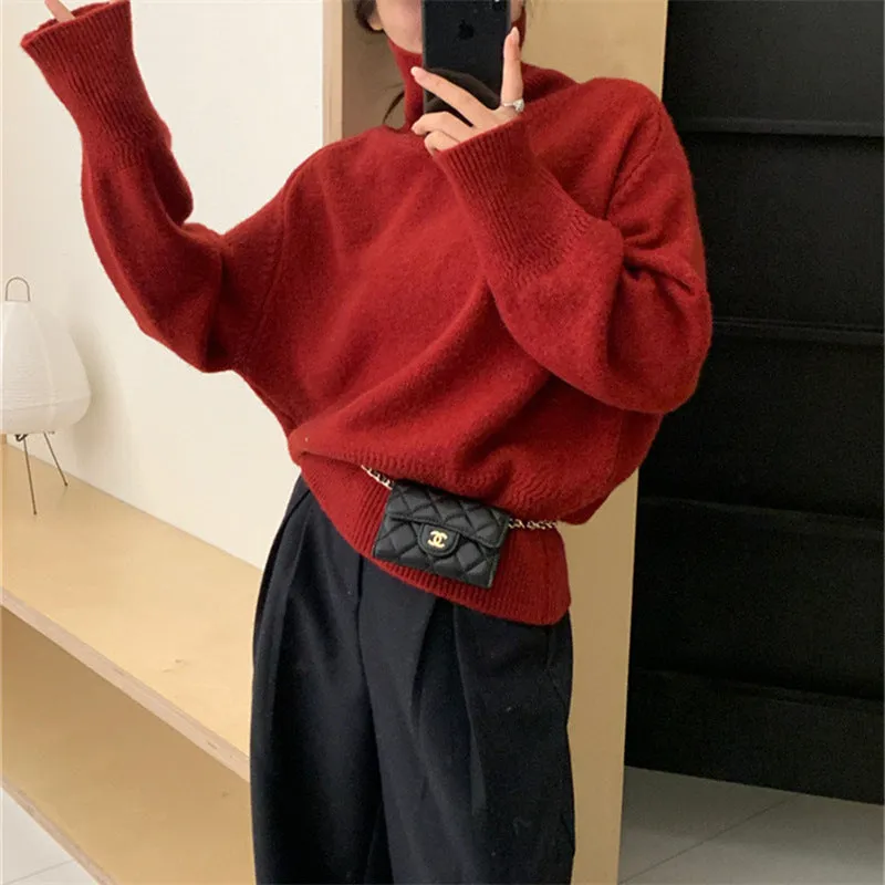 Aiertu 2000s fashion Autumn and Winter Korean Style Turtleneck Sweater Women's New Loose All-Match Pullover Solid Color Sweater Inner Lazy Top Women