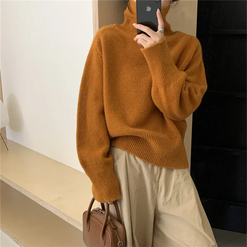 Aiertu 2000s fashion Autumn and Winter Korean Style Turtleneck Sweater Women's New Loose All-Match Pullover Solid Color Sweater Inner Lazy Top Women