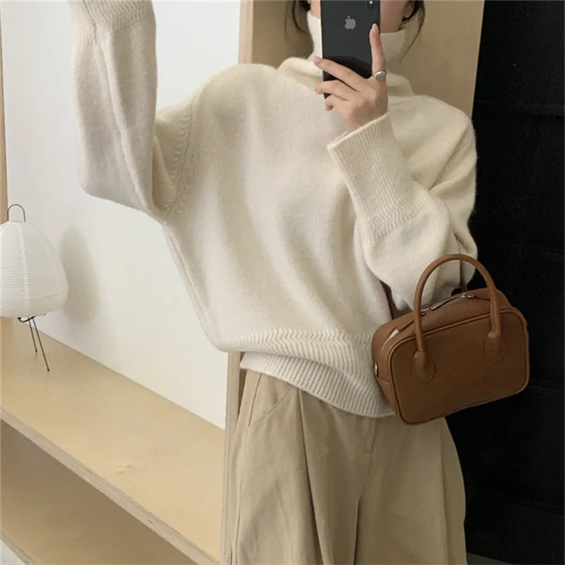 Aiertu 2000s fashion Autumn and Winter Korean Style Turtleneck Sweater Women's New Loose All-Match Pullover Solid Color Sweater Inner Lazy Top Women