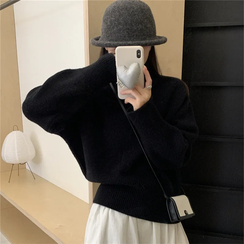 Aiertu 2000s fashion Autumn and Winter Korean Style Turtleneck Sweater Women's New Loose All-Match Pullover Solid Color Sweater Inner Lazy Top Women