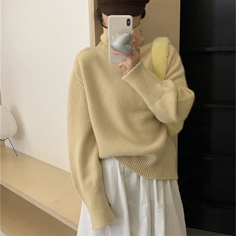 Aiertu 2000s fashion Autumn and Winter Korean Style Turtleneck Sweater Women's New Loose All-Match Pullover Solid Color Sweater Inner Lazy Top Women