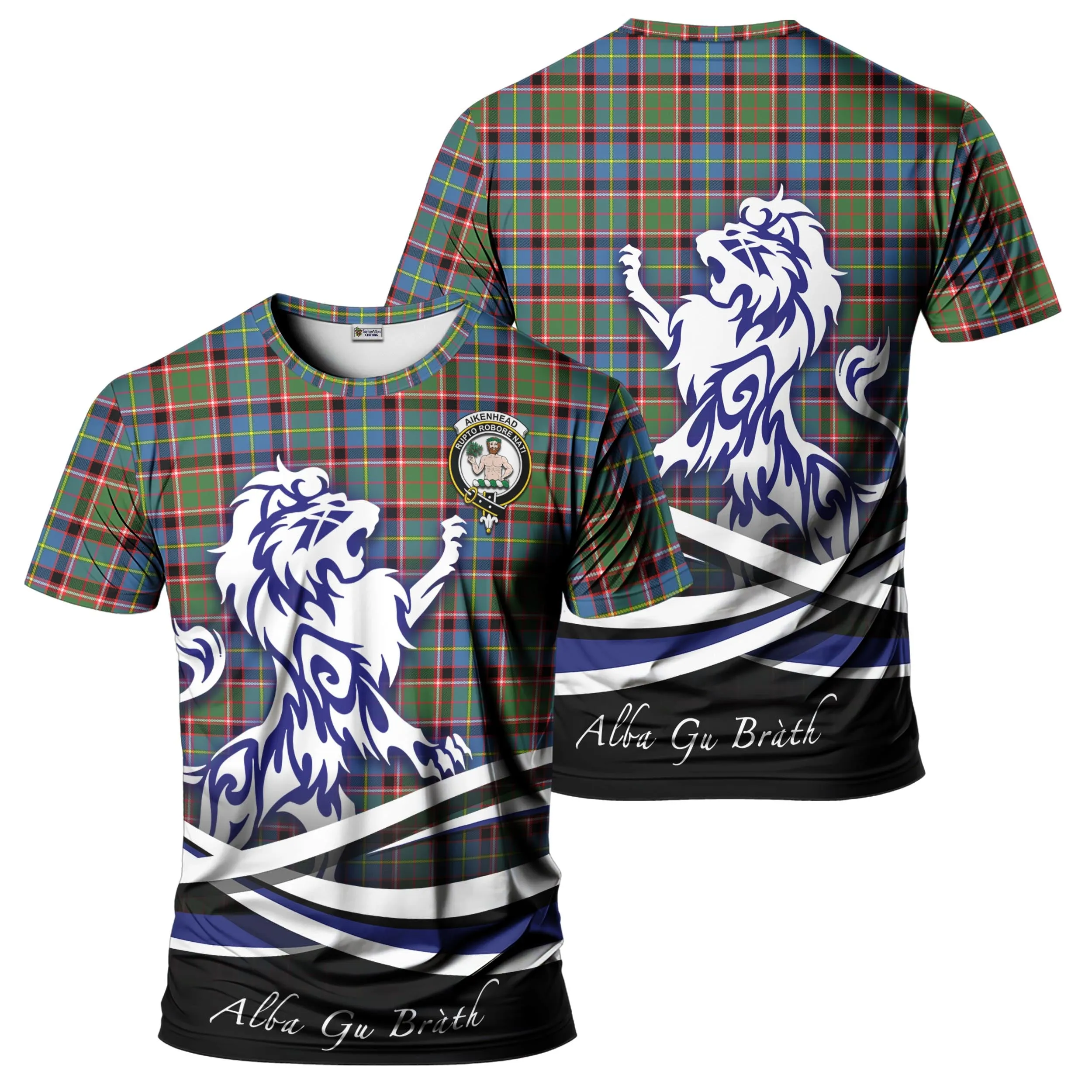 Aikenhead Tartan T-Shirt with Alba Gu Brath Regal Lion Emblem