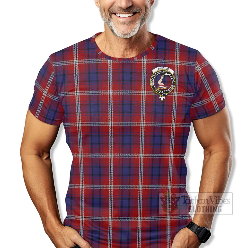 Ainslie Tartan T-Shirt with Family Crest Celtic Skull Style