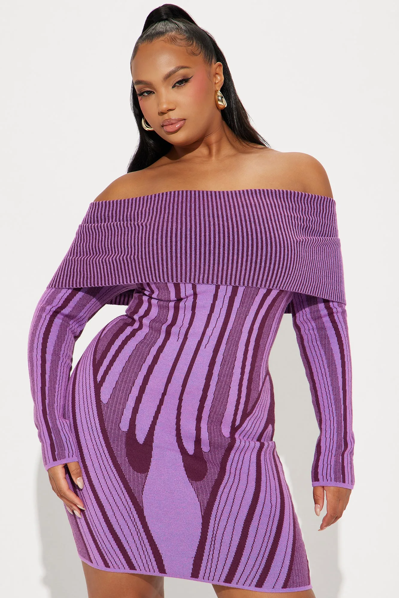 Alyssa Sweater Mini Dress - Purple/combo