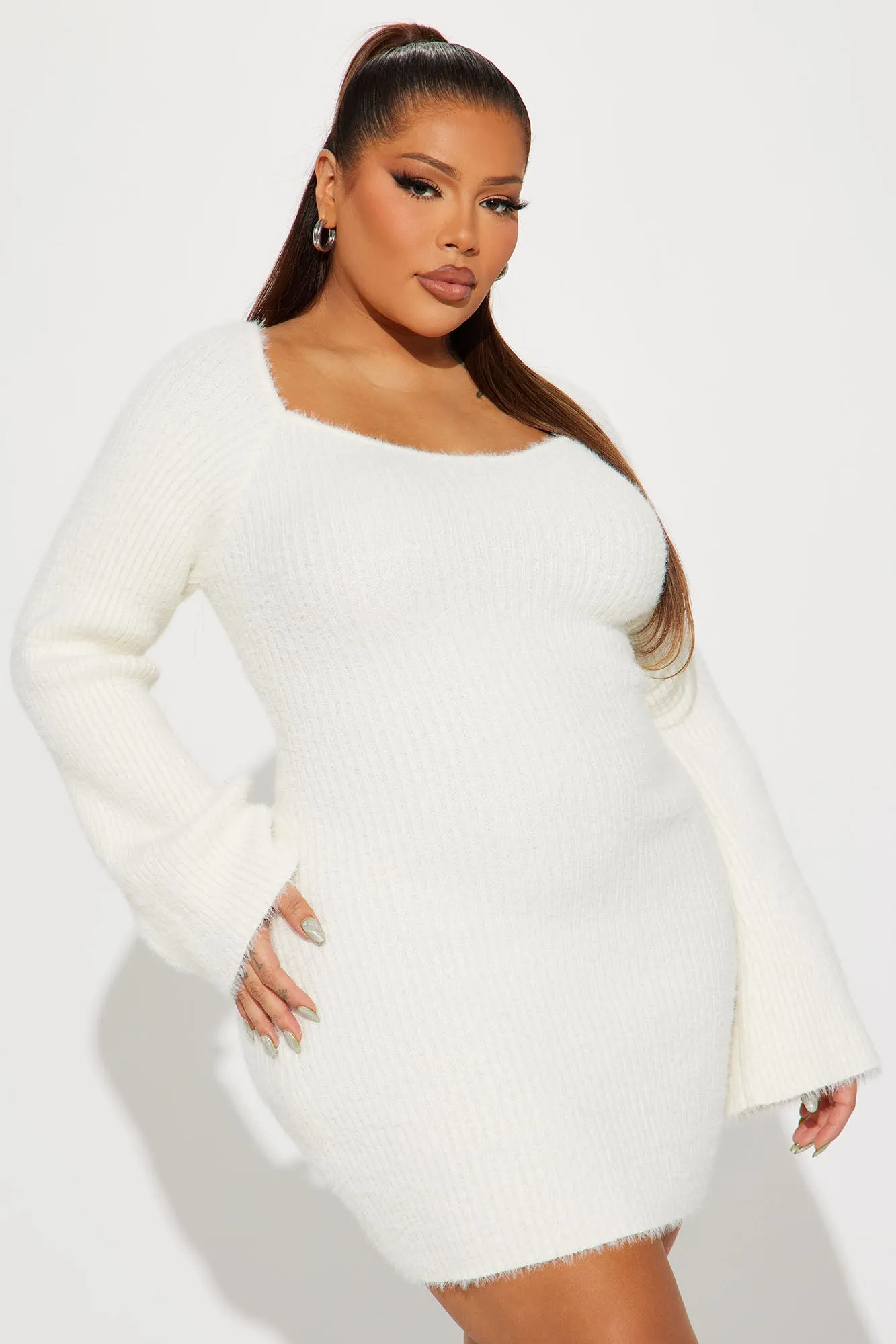 Amirah Cozy Sweater Mini Dress - Cream