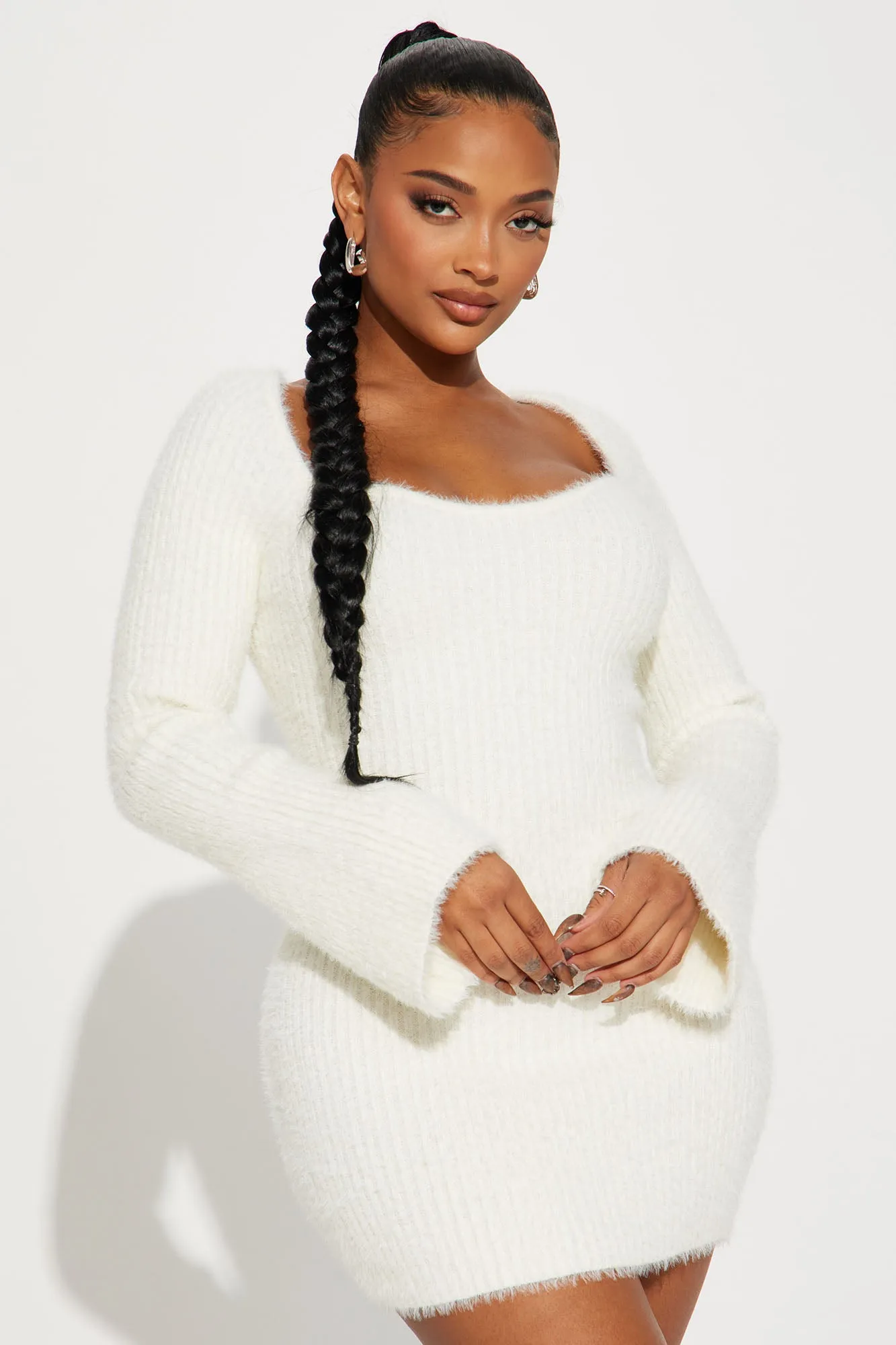 Amirah Cozy Sweater Mini Dress - Cream