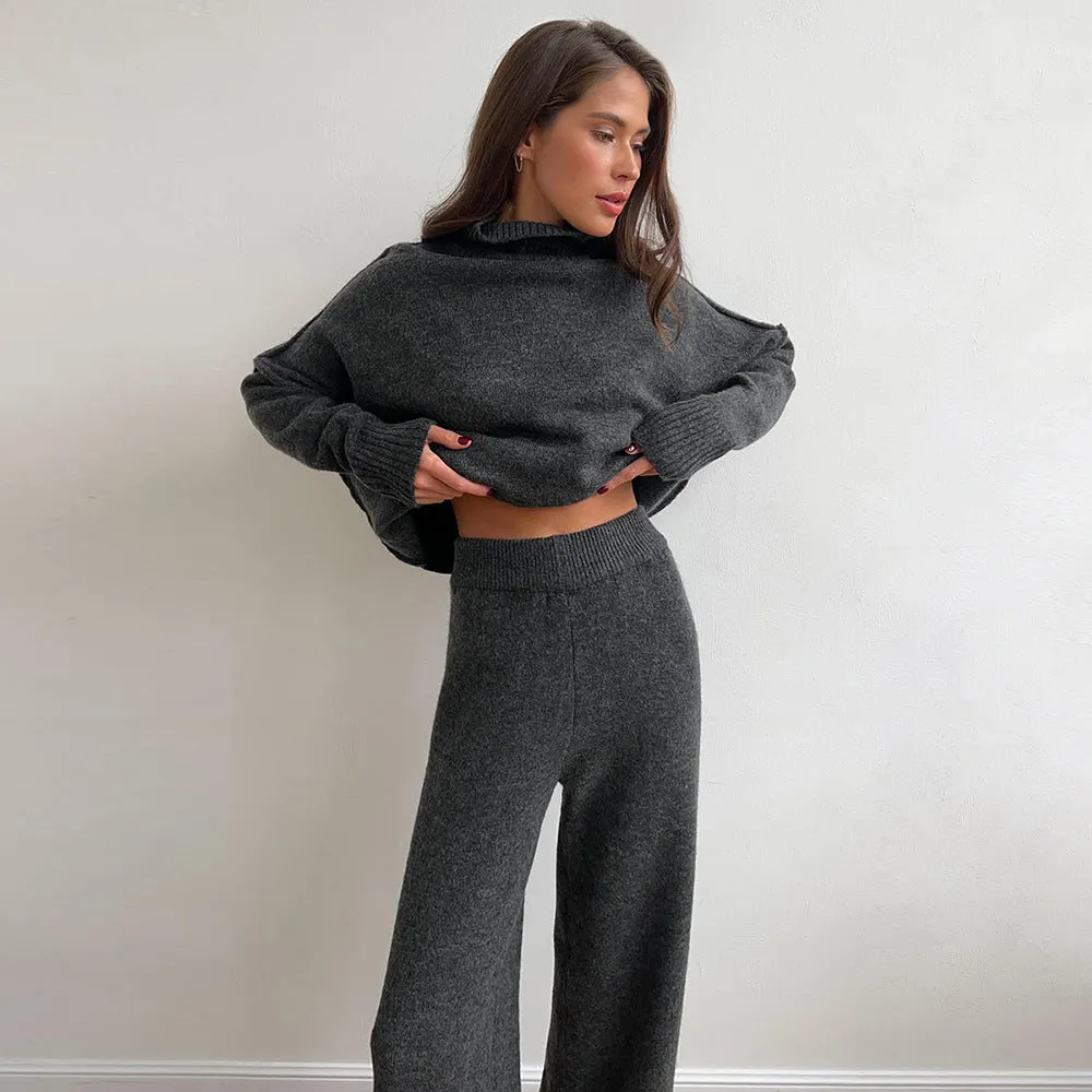 Amozae discover style ideas Turtleneck Sweater Suit Women's Autumn and Winter New Loose Casual Lazy Thick Knitted Trousers Suit