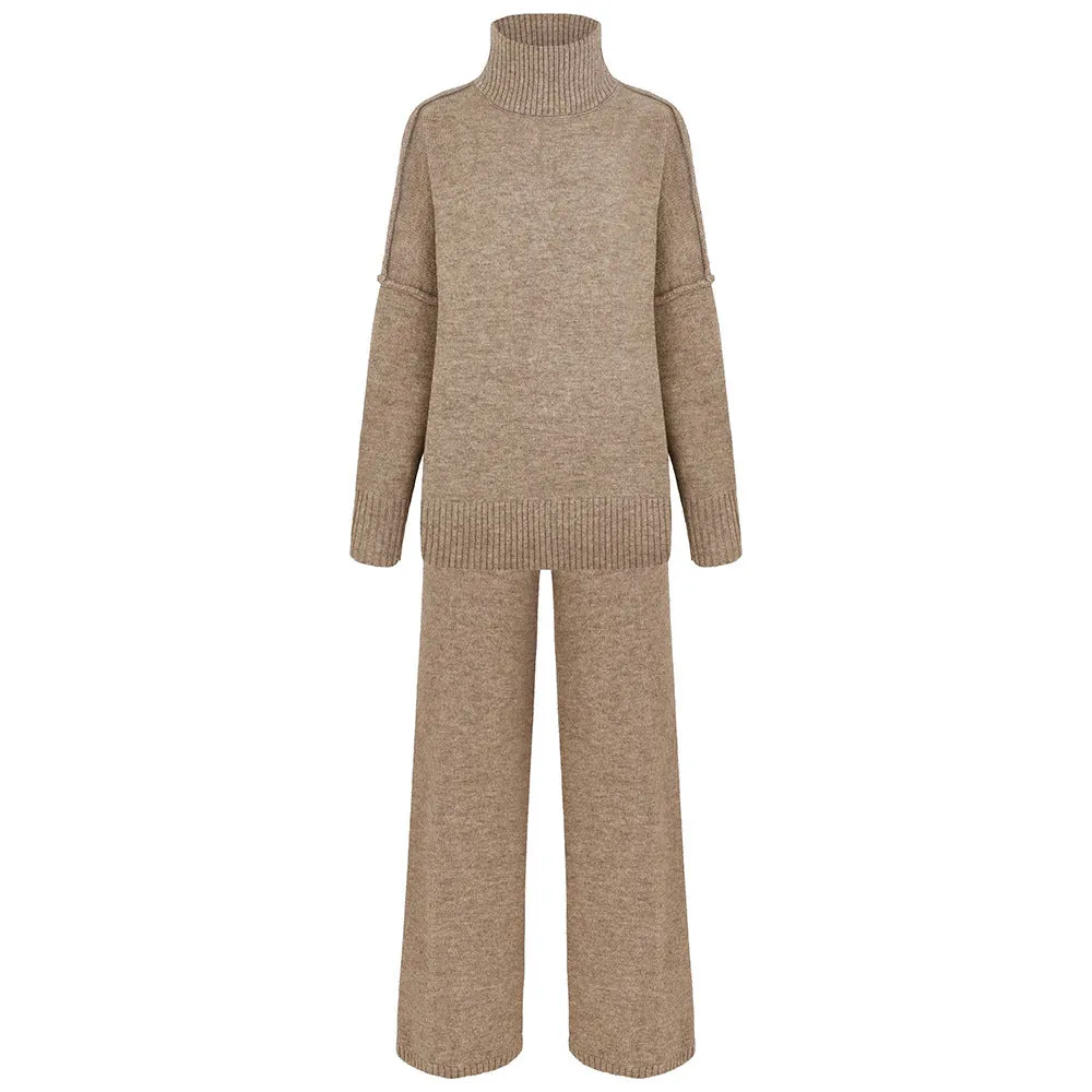 Amozae discover style ideas Turtleneck Sweater Suit Women's Autumn and Winter New Loose Casual Lazy Thick Knitted Trousers Suit