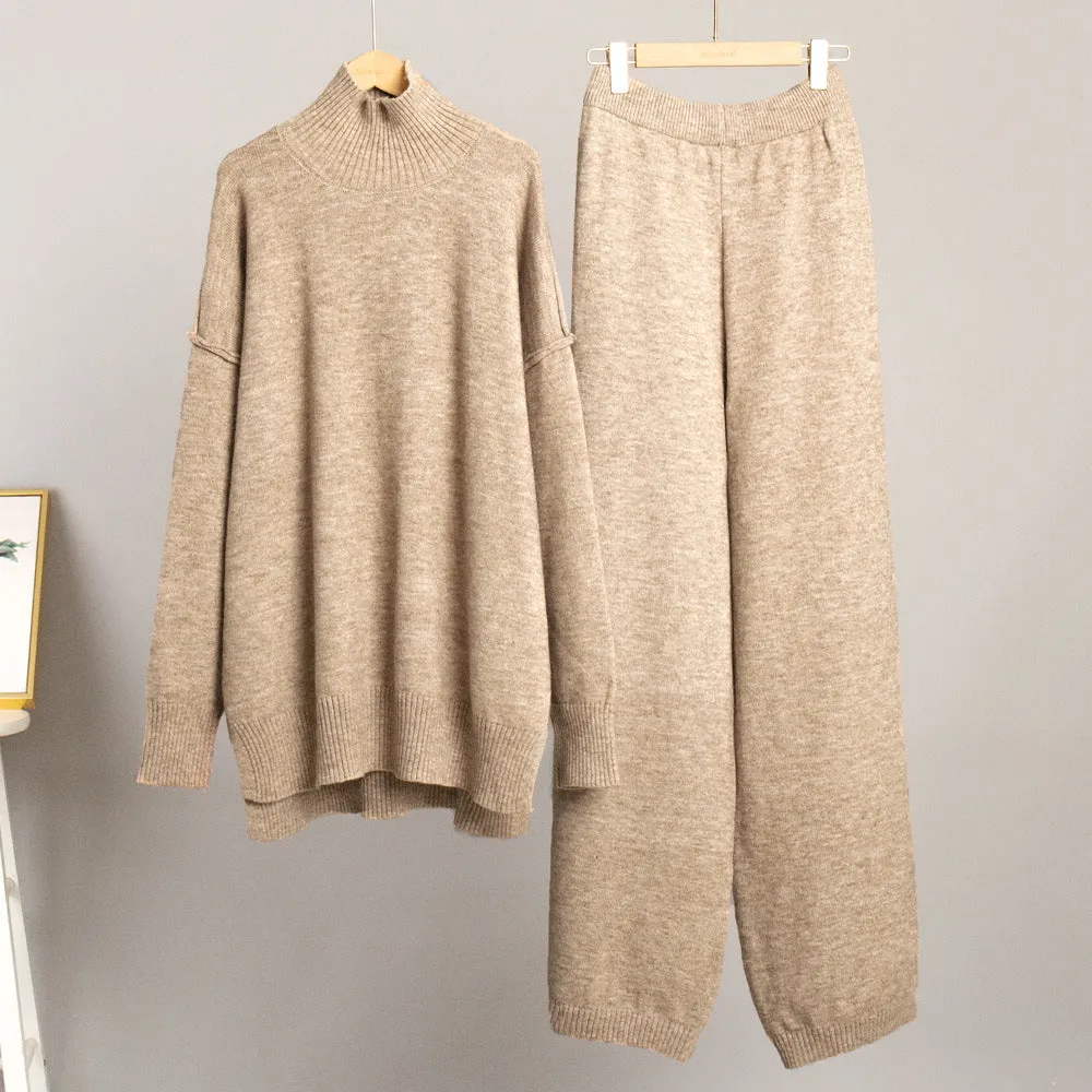 Amozae discover style ideas Turtleneck Sweater Suit Women's Autumn and Winter New Loose Casual Lazy Thick Knitted Trousers Suit