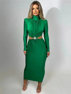 Amozae-Mozision Elegant Hollow Out Sexy Maxi Dress For Women Autumn Winter New Turtleneck Long Sleeve Bodycon Club Party Evening Dress