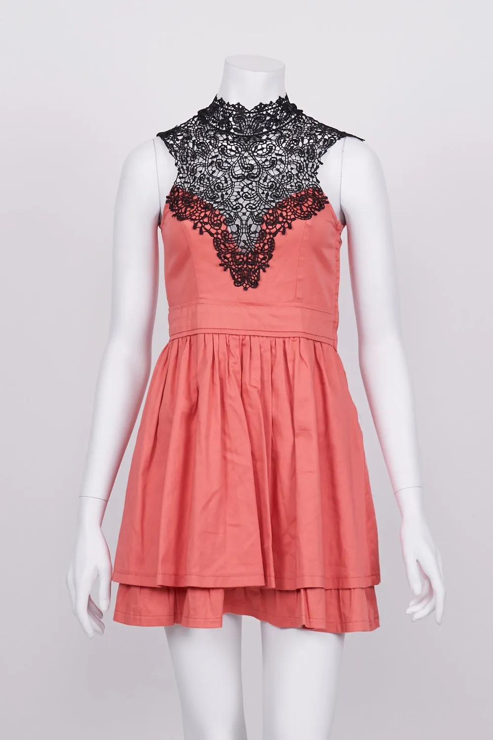 Angel Biba Coral Lace Front Mini Dress 8