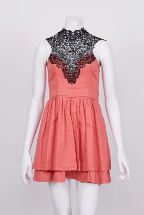 Angel Biba Coral Lace Front Mini Dress 8