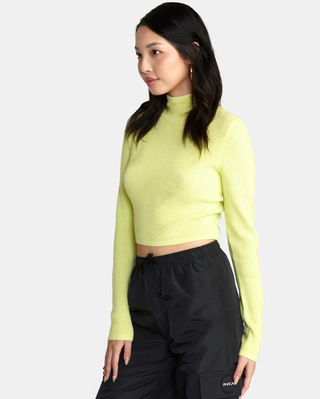 Après Sweater Long Sleeve Crop Top - Lime Yellow