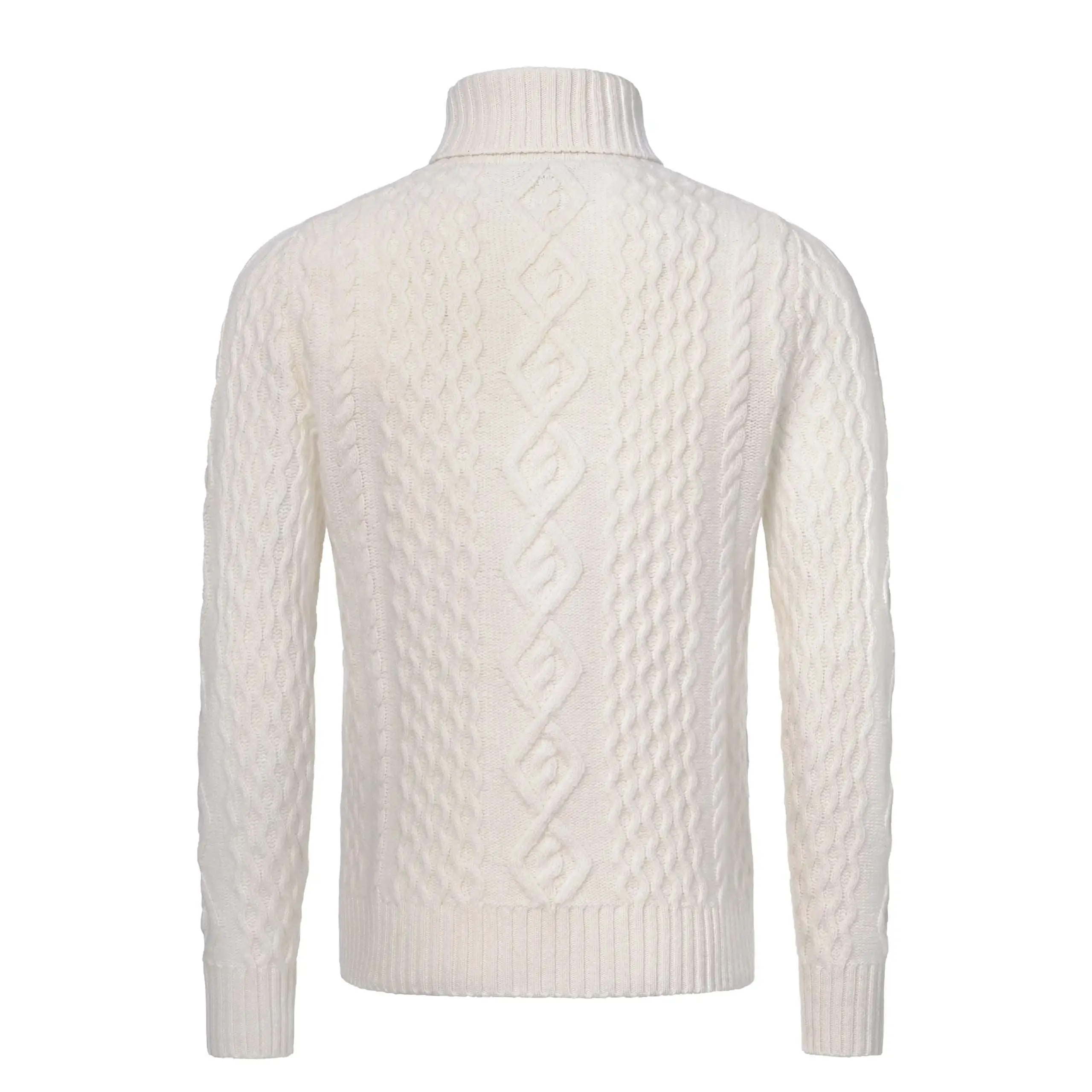 Aran Superfine Wool Ribbed Turtleneck in White