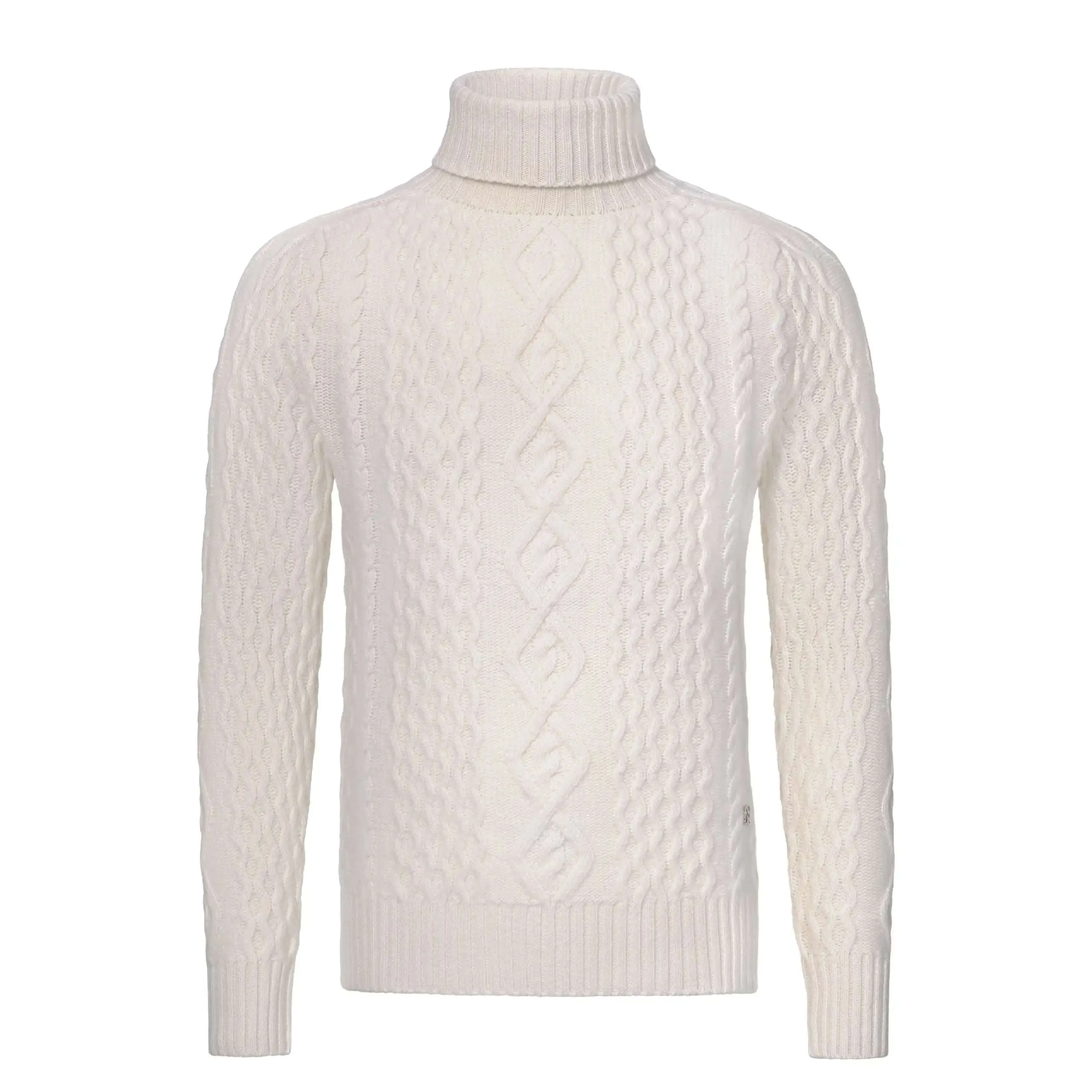 Aran Superfine Wool Ribbed Turtleneck in White