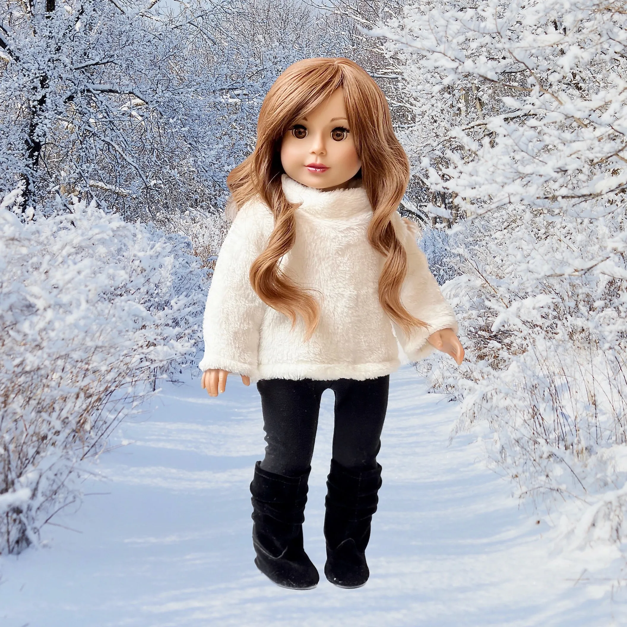 Arctic Glam - 3 Piece Outfit for 18 Inch Doll - White Sweater, Black Leggings and Black Boots - 18 inch Doll Clothes ( Doll Not Included)