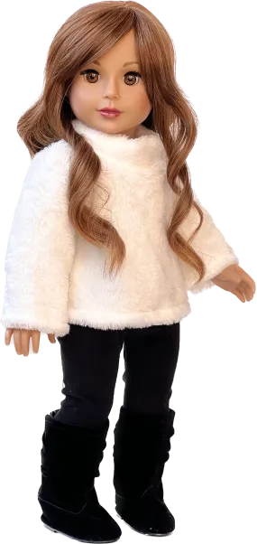 Arctic Glam - 3 Piece Outfit for 18 Inch Doll - White Sweater, Black Leggings and Black Boots - 18 inch Doll Clothes ( Doll Not Included)