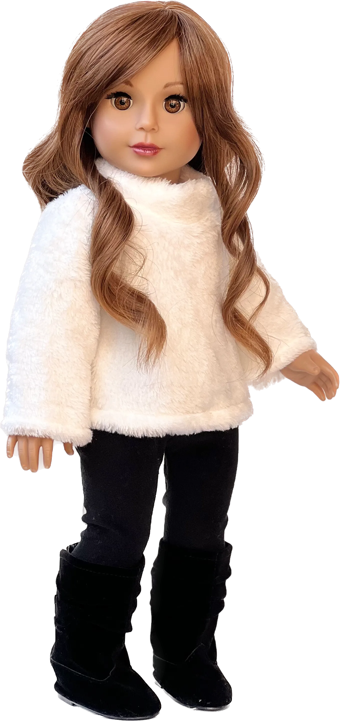 Arctic Glam - 3 Piece Outfit for 18 Inch Doll - White Sweater, Black Leggings and Black Boots - 18 inch Doll Clothes ( Doll Not Included)