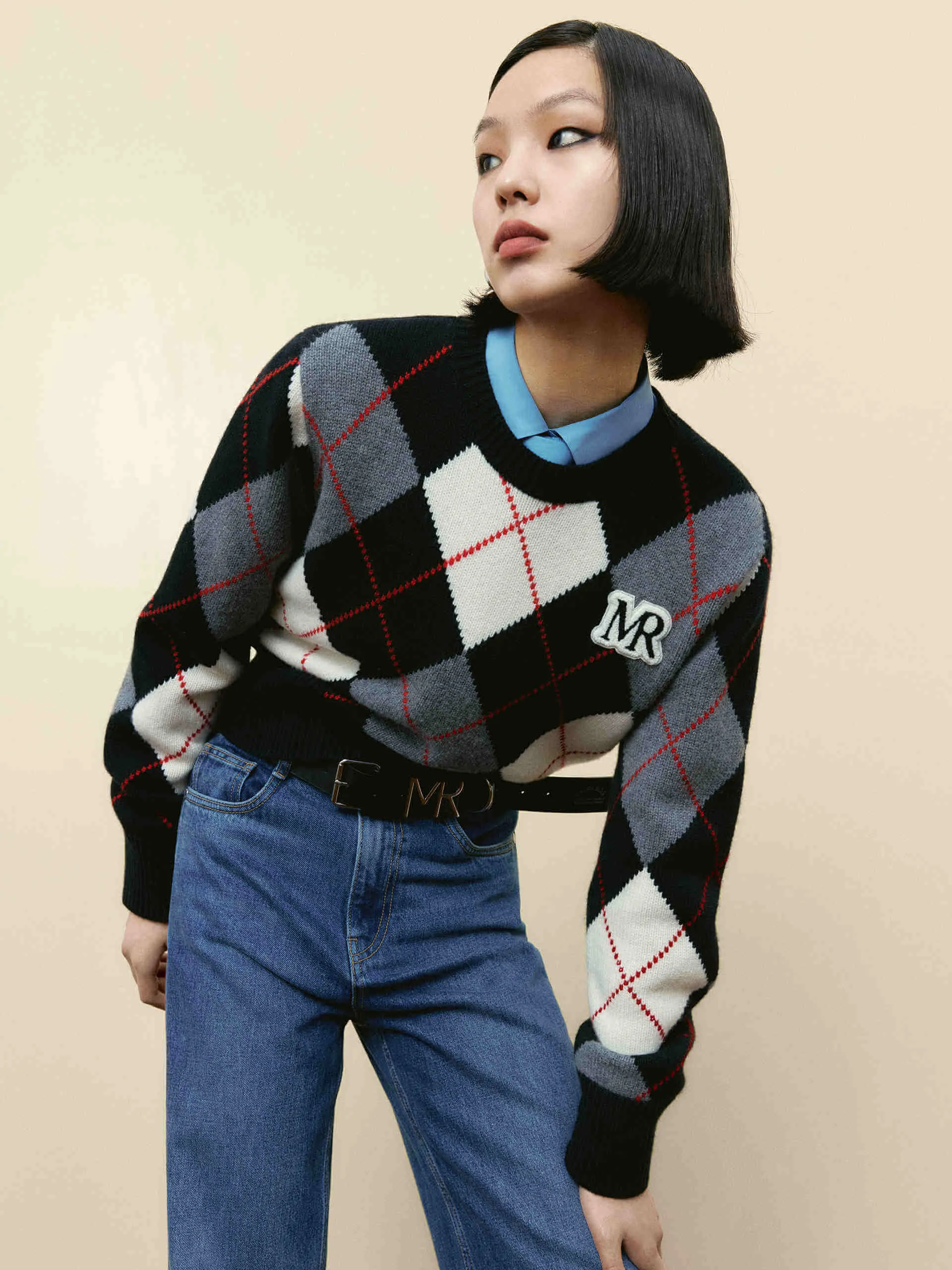 Argyle Check Knitted Sweater