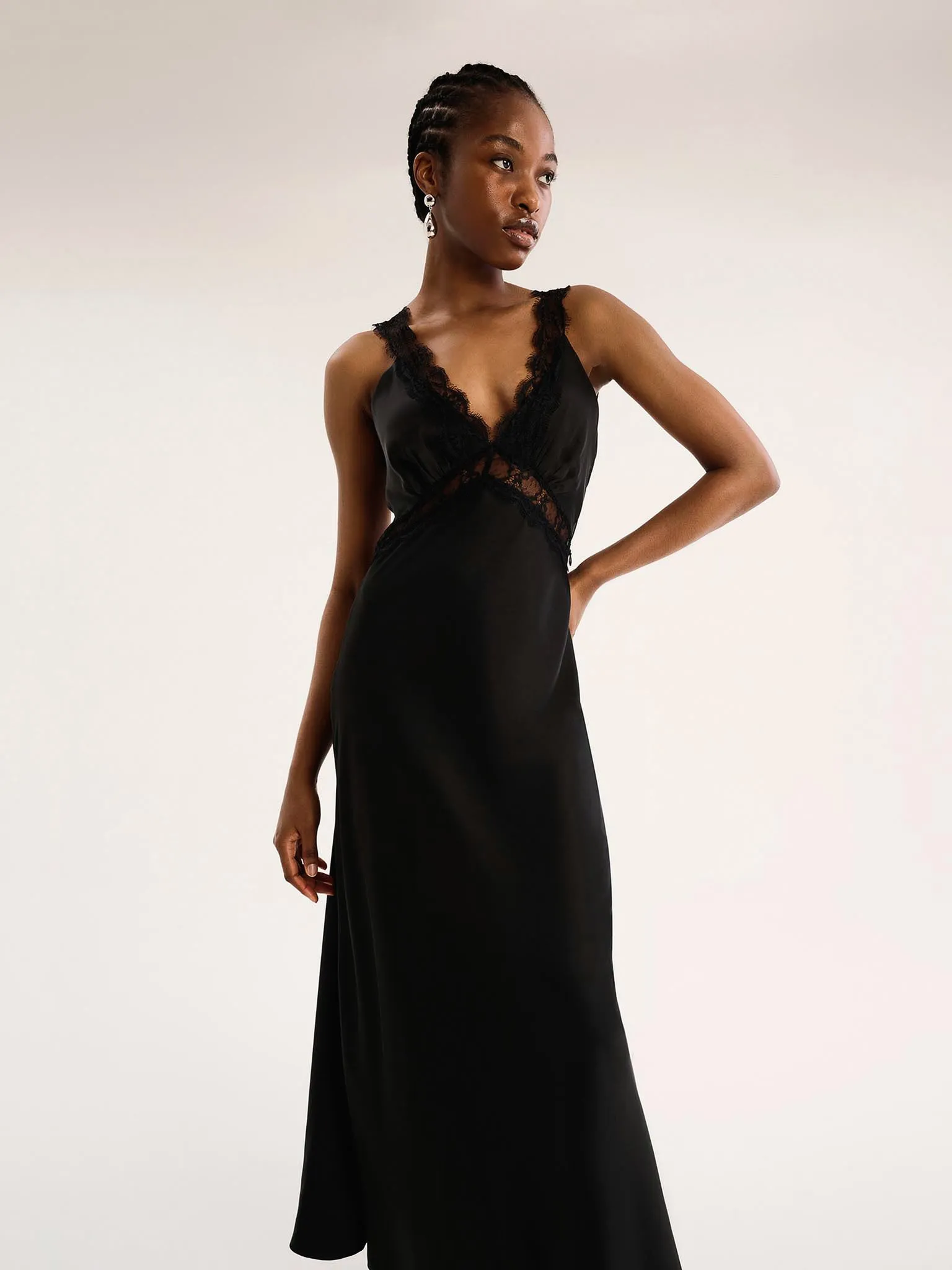 Aurelia Lace Trim Maxi Dress in Black