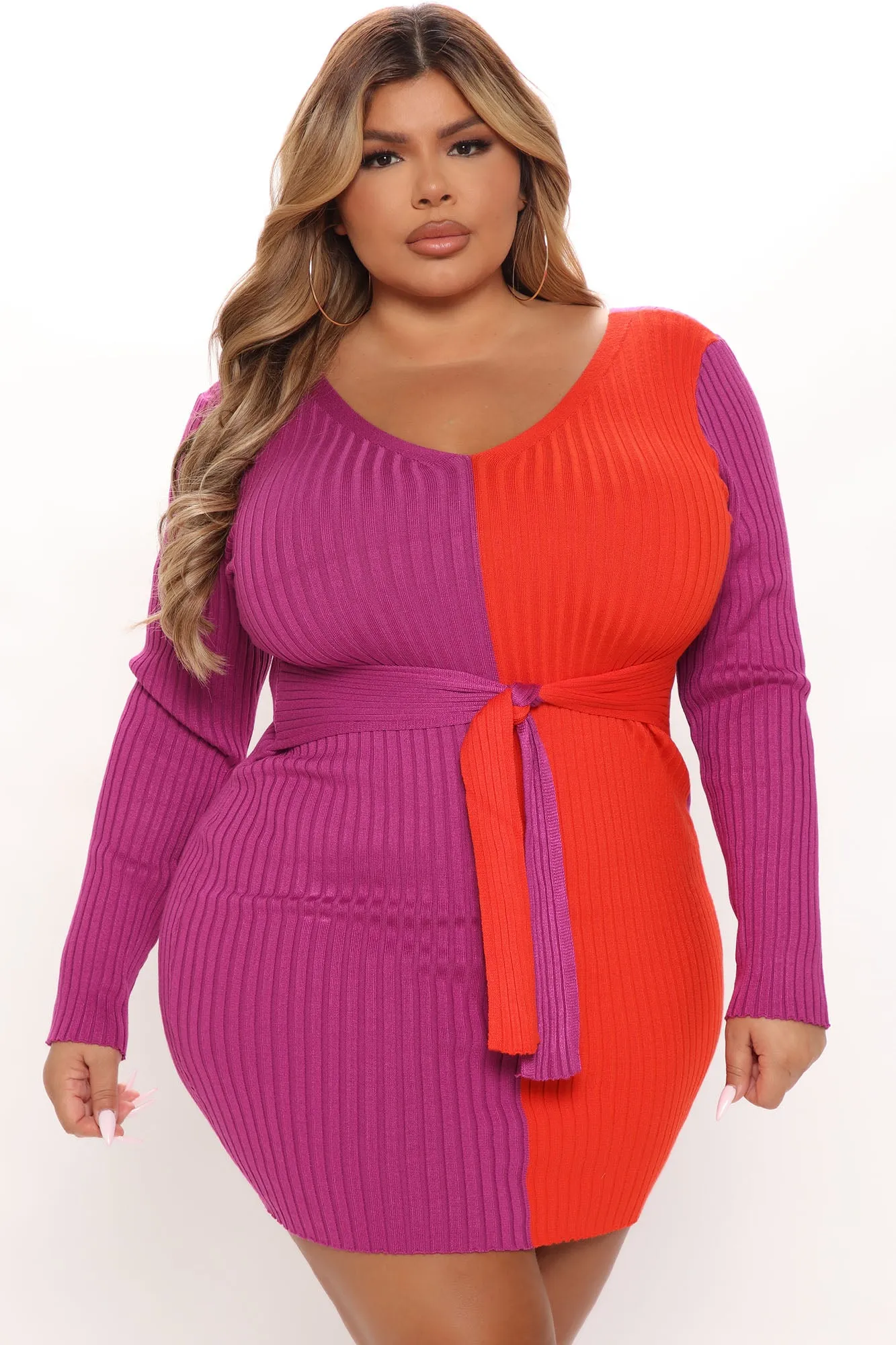 Autumn Falls Sweater Mini Dress - Purple/combo