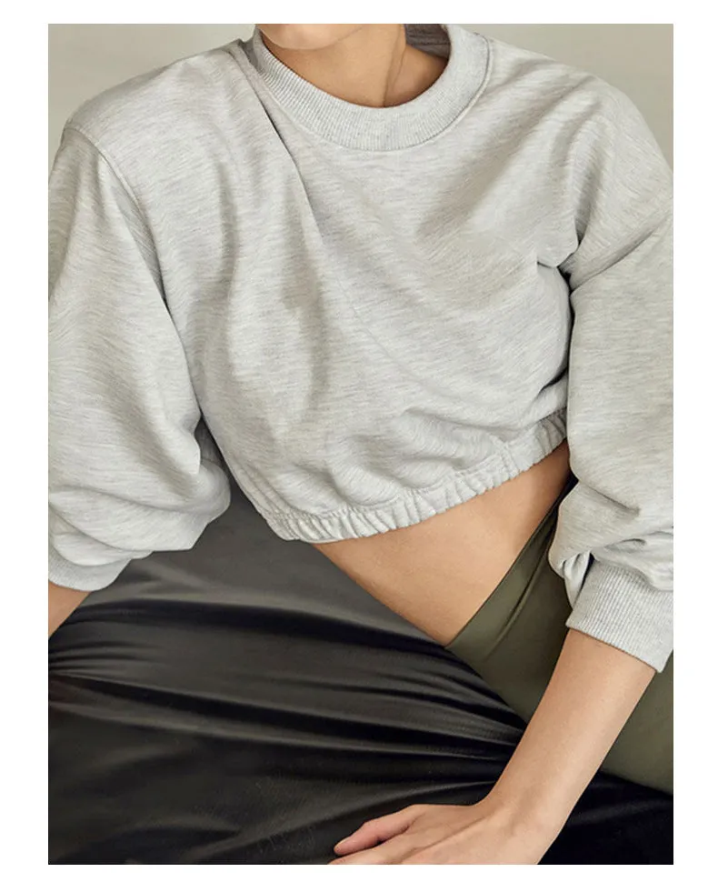 Autumn Winter Brand Pure Cotton Short round Neck Sweater Women Cropped Sexy Top Fitness Sportswear