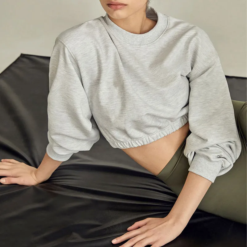 Autumn Winter Brand Pure Cotton Short round Neck Sweater Women Cropped Sexy Top Fitness Sportswear