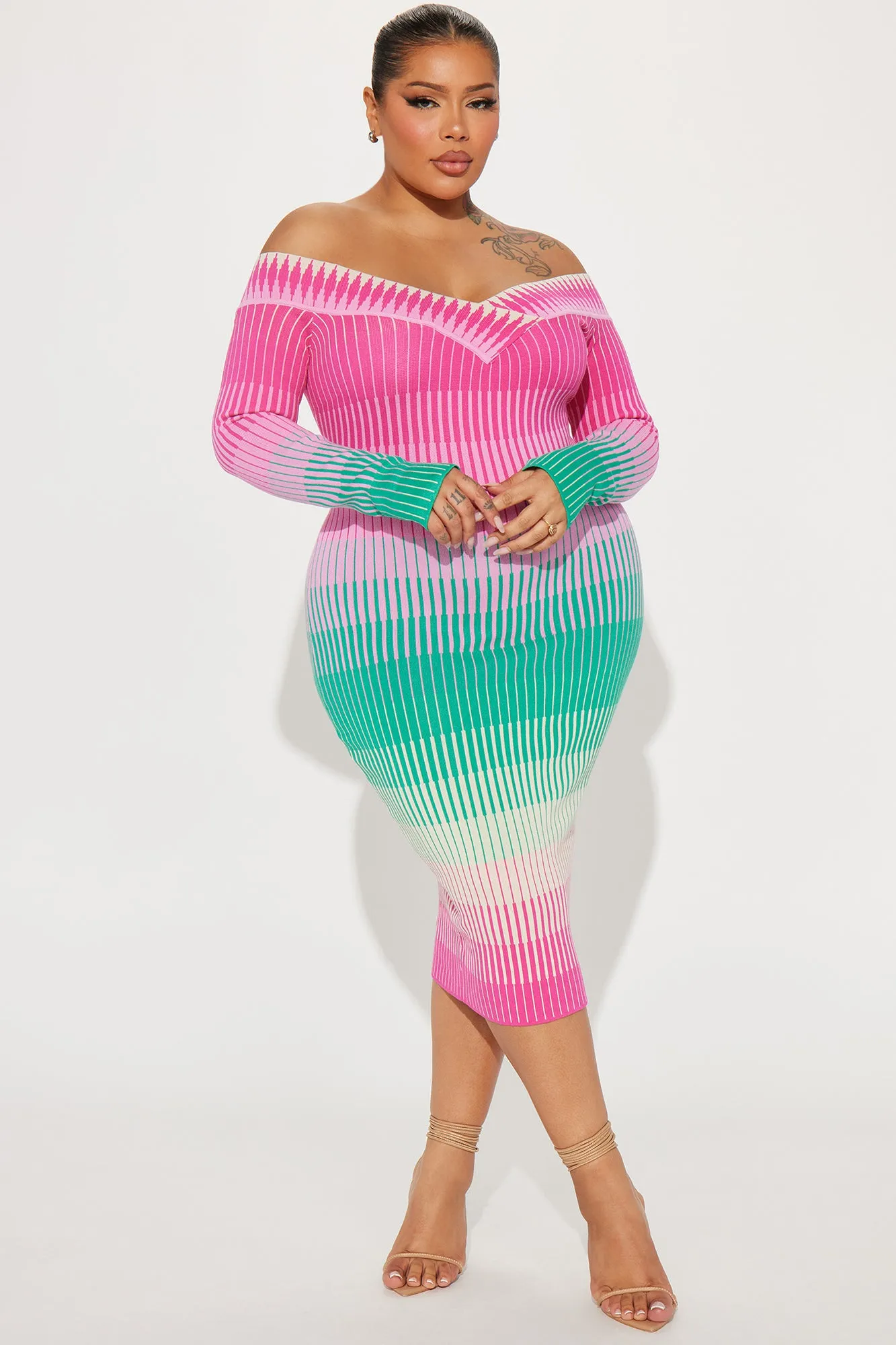 Ayla Sweater Midi Dress - Pink/combo