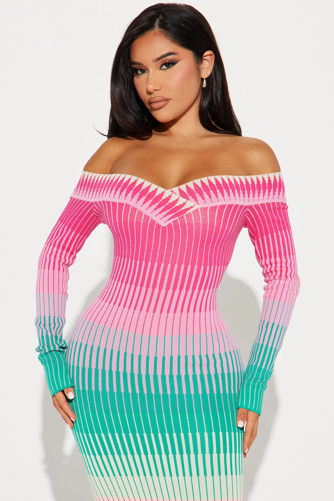 Ayla Sweater Midi Dress - Pink/combo