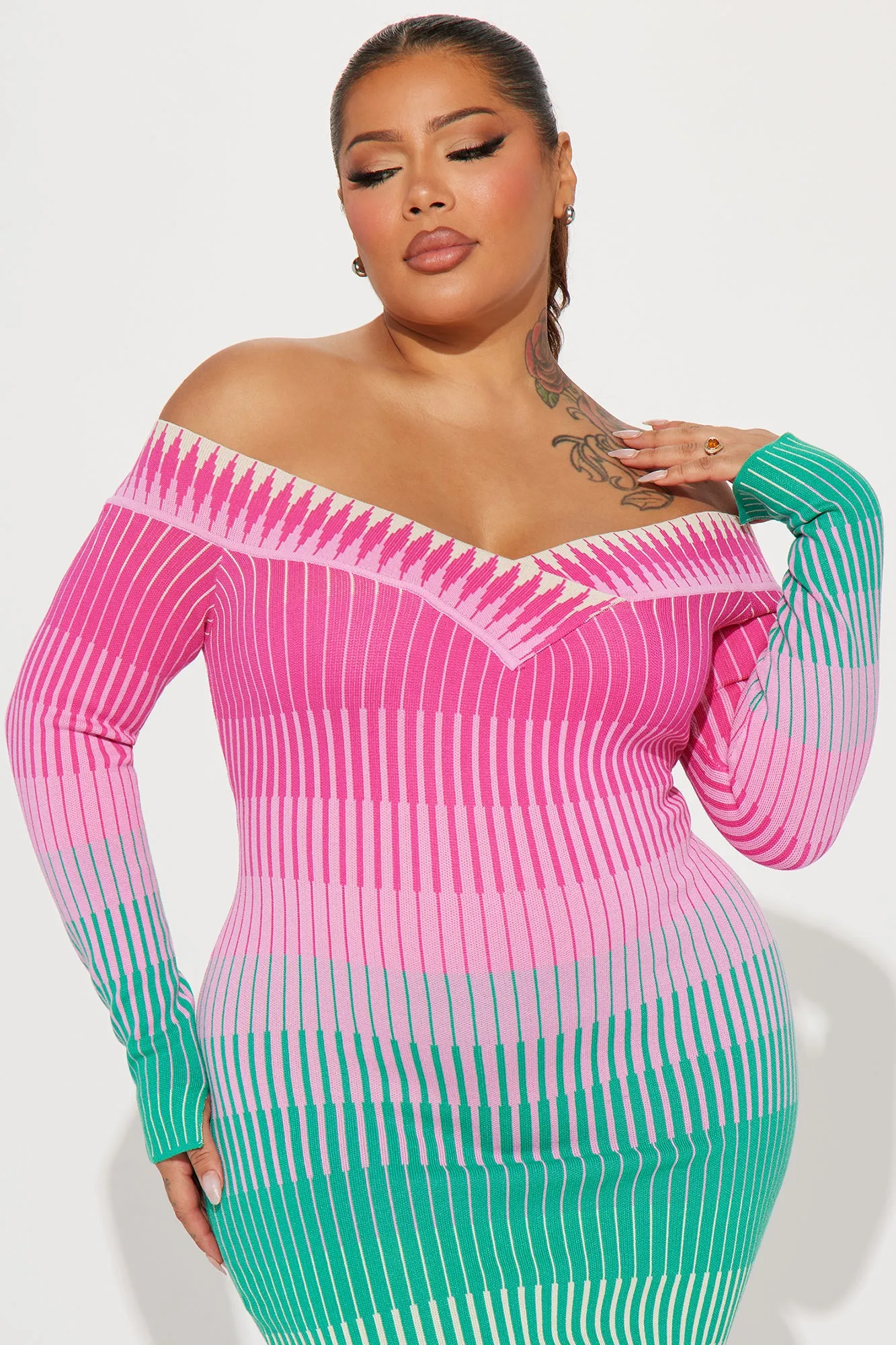 Ayla Sweater Midi Dress - Pink/combo