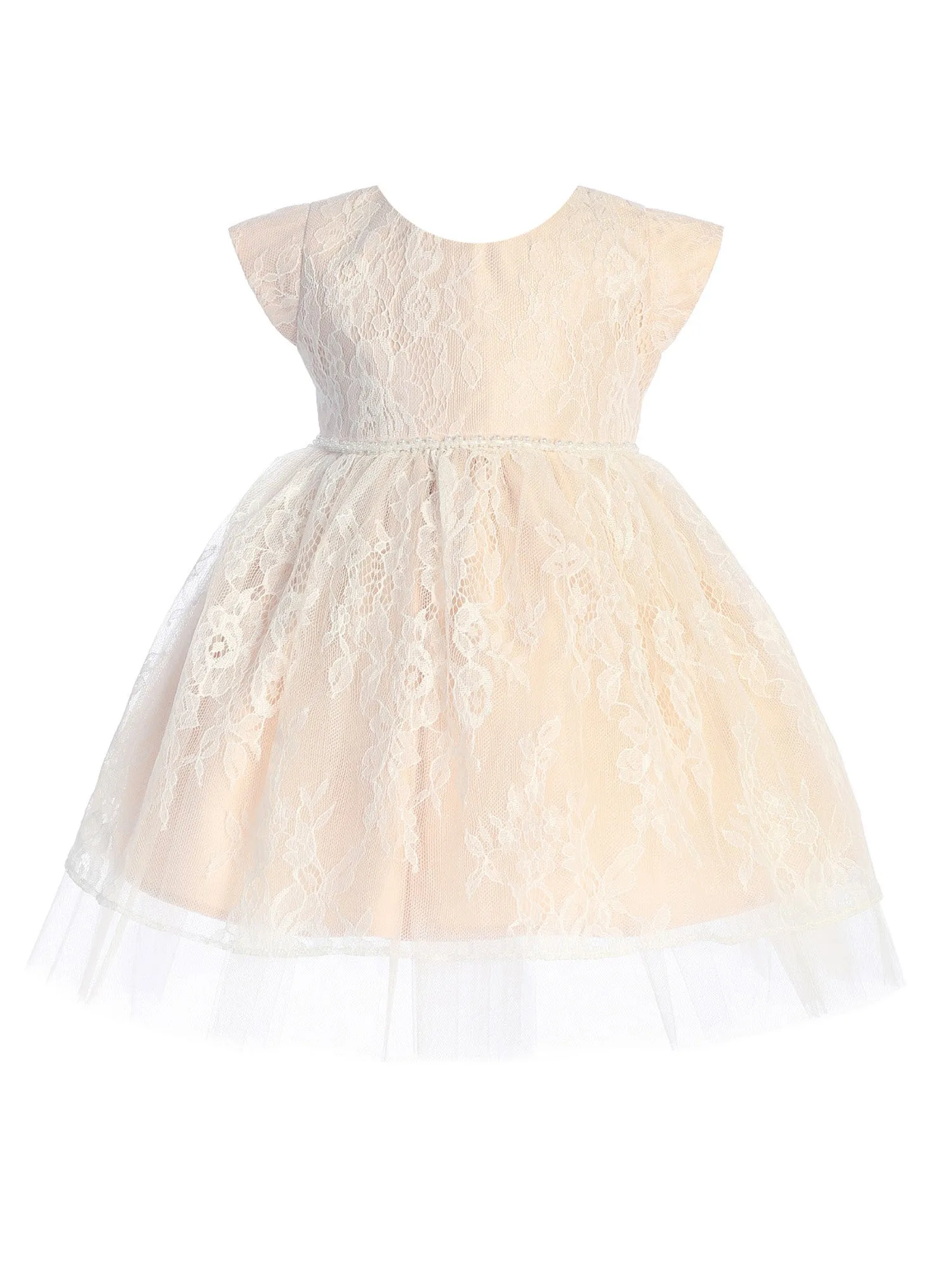 Baby Girls Blush French Lace Peek A Boo Tulle Flower Girl Dress 6-24 Months