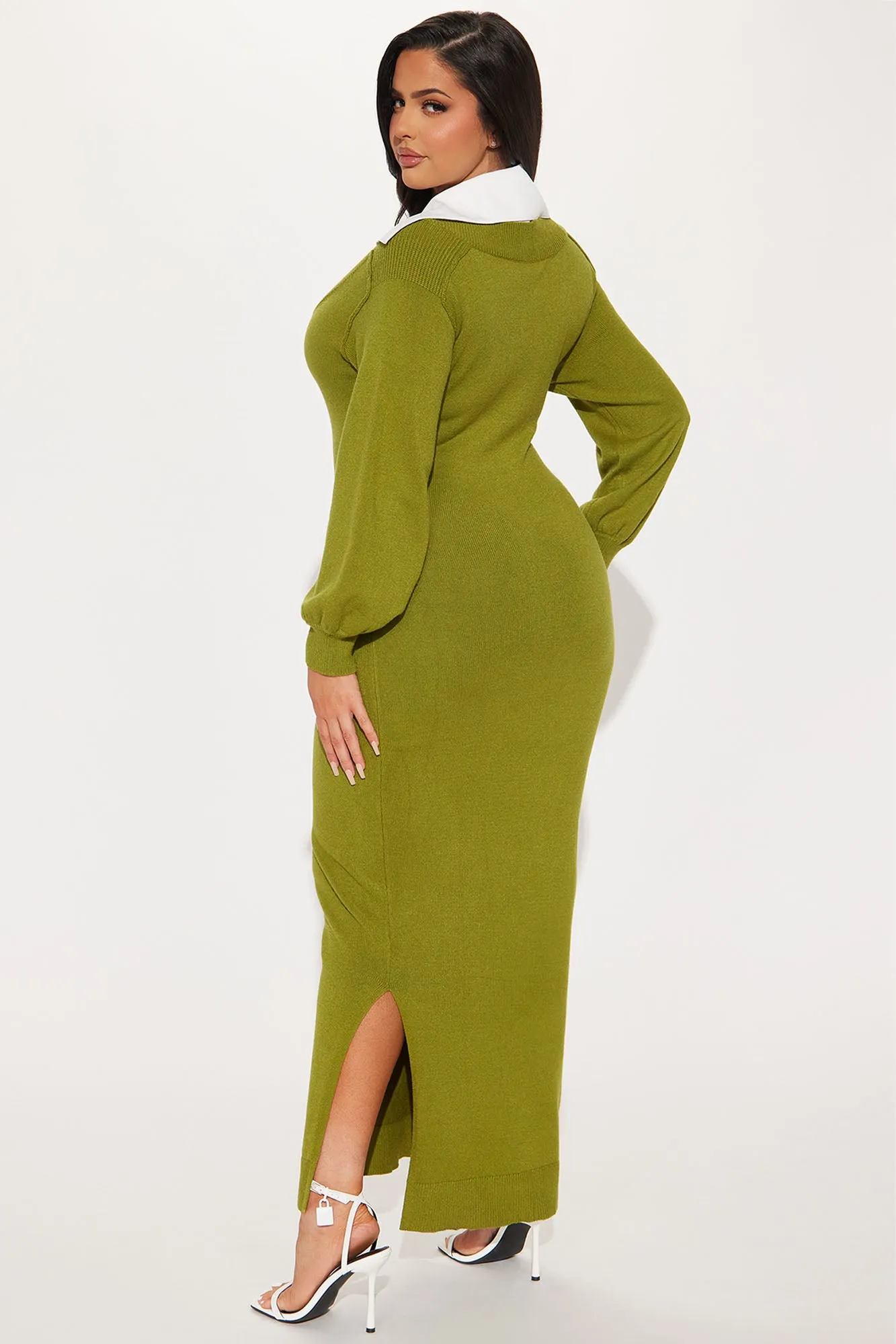 Bailey Collared Sweater Maxi Dress - Chartreuse