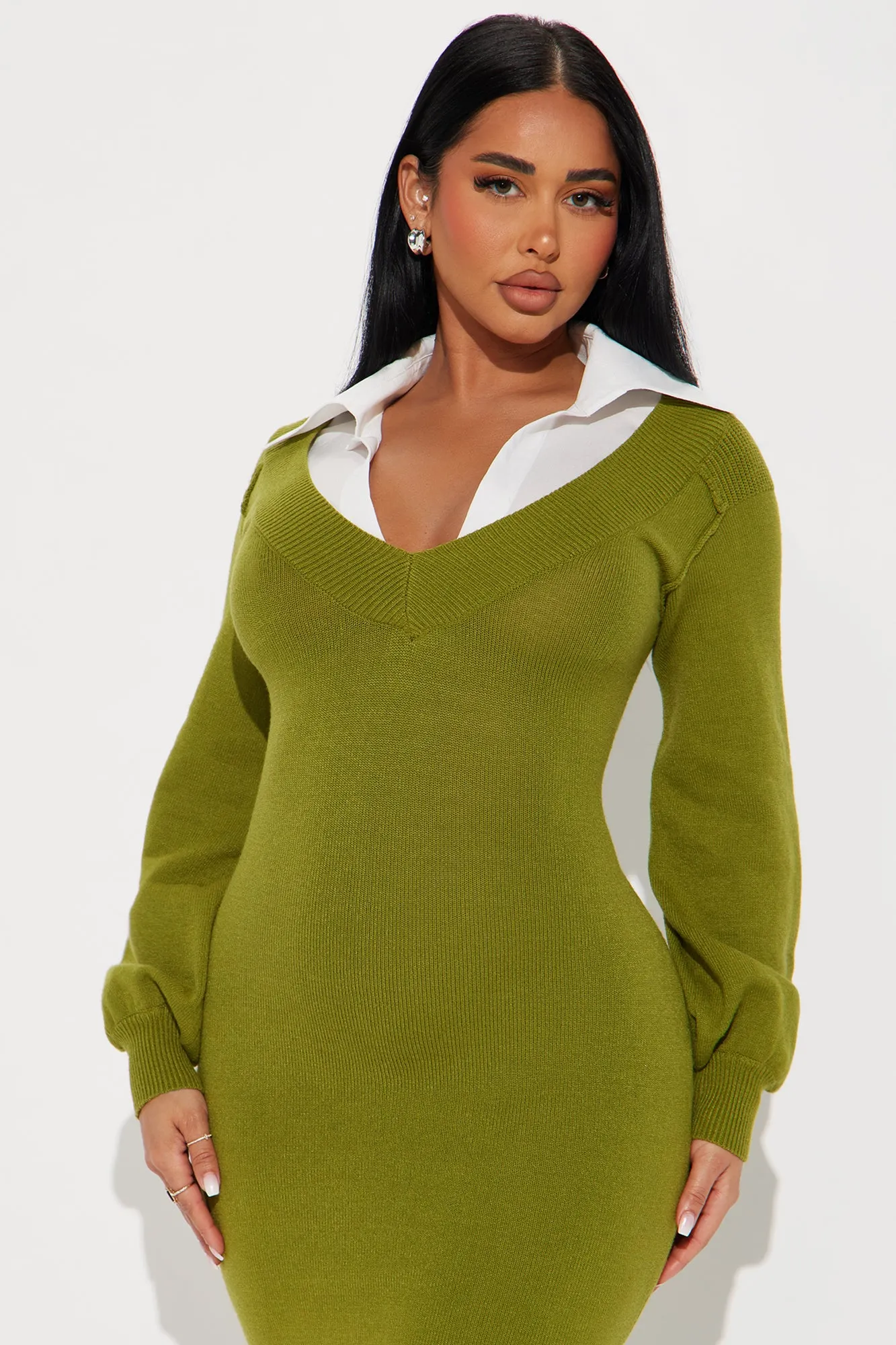 Bailey Collared Sweater Maxi Dress - Chartreuse