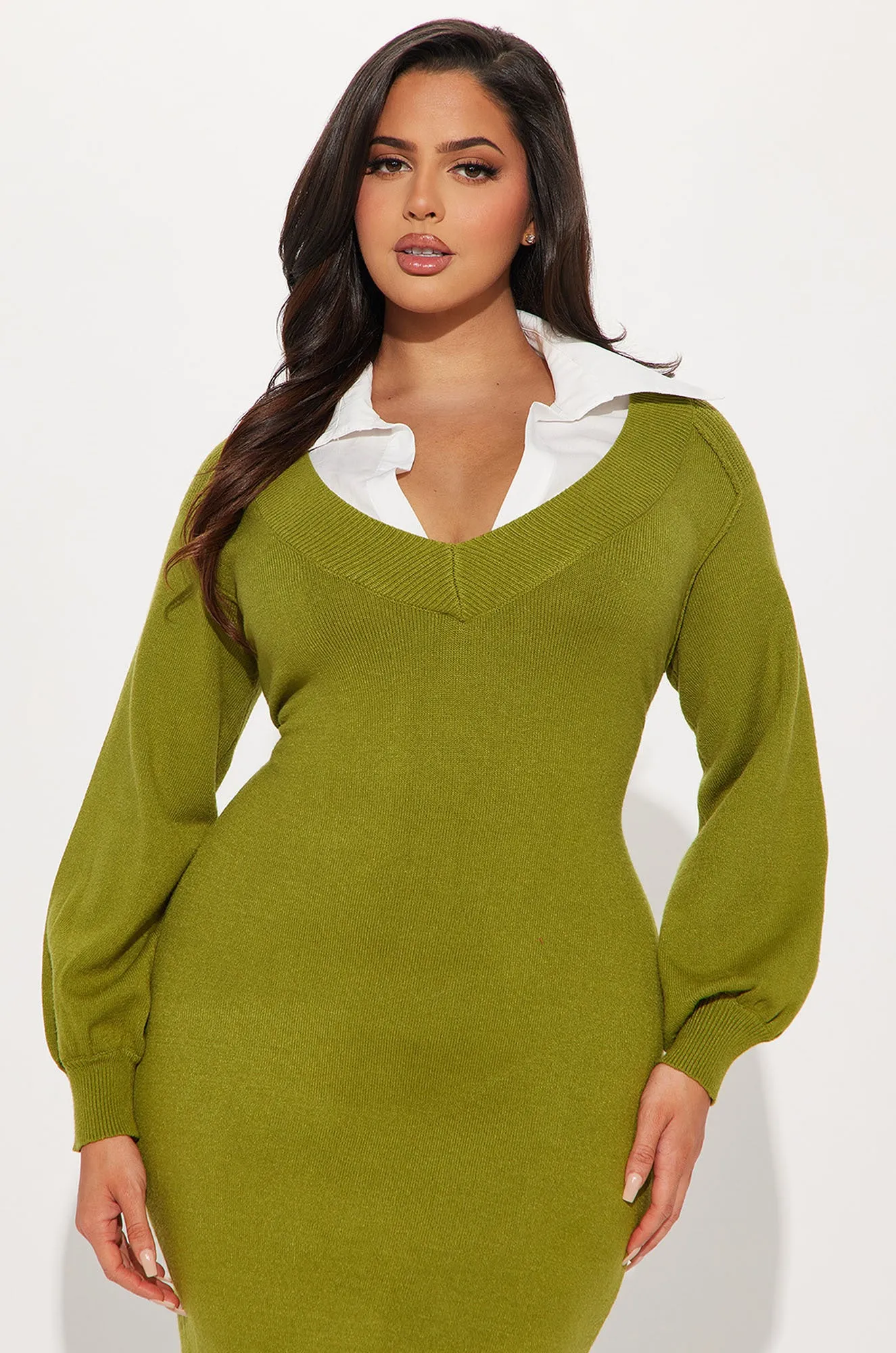 Bailey Collared Sweater Maxi Dress - Chartreuse