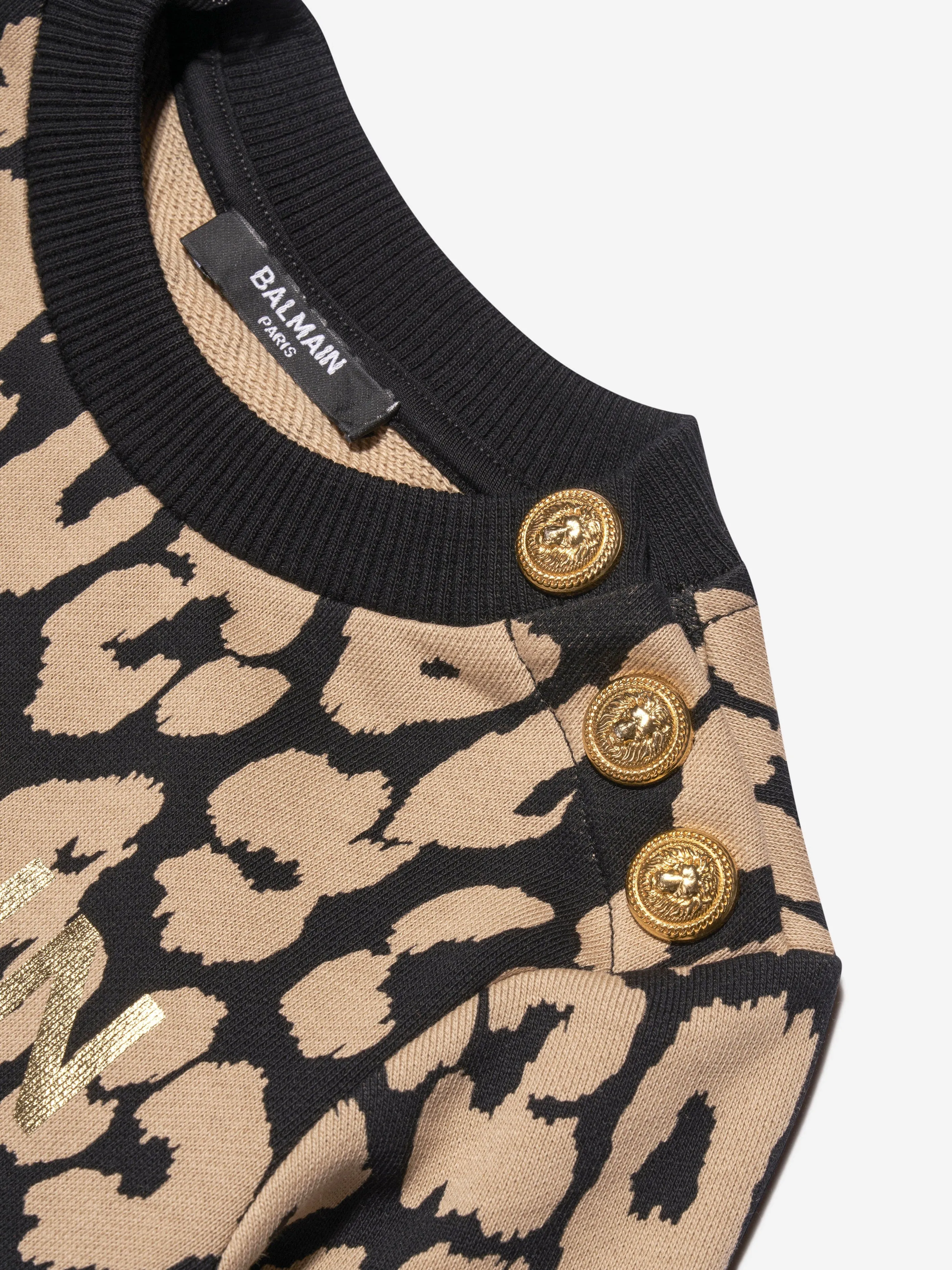 Balmain Girls Leopard Sweater Dress in Brown