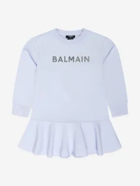 Balmain Girls Logo Jersey Dress in Grey